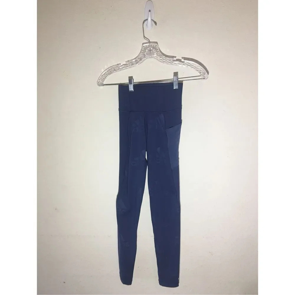 Womens Adidas Leggings Size XS Logo Navy Blue Athletic Comfortable Stretchy